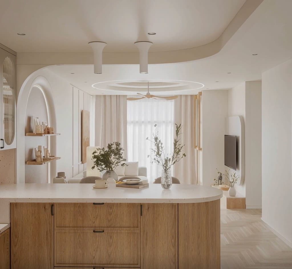 Contemporary kitchen and living interior