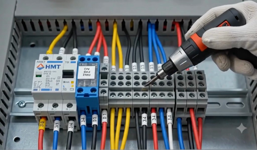 Electrical panel work with HMT branding